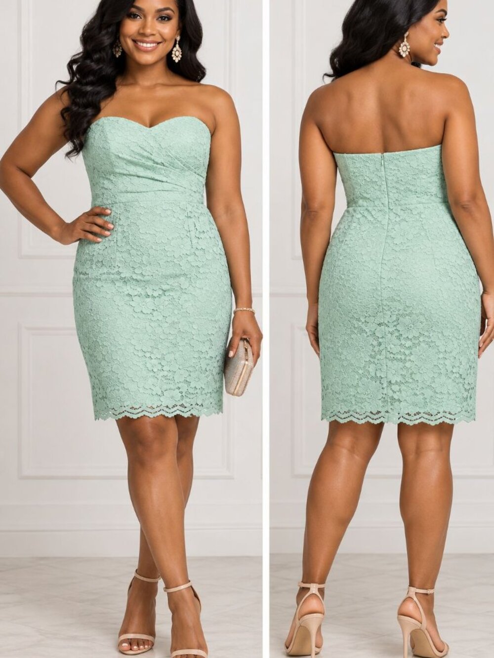 David's Bridal Mint Green Lace Mini Dress 14 Strapless Sweetheart Cocktail Party